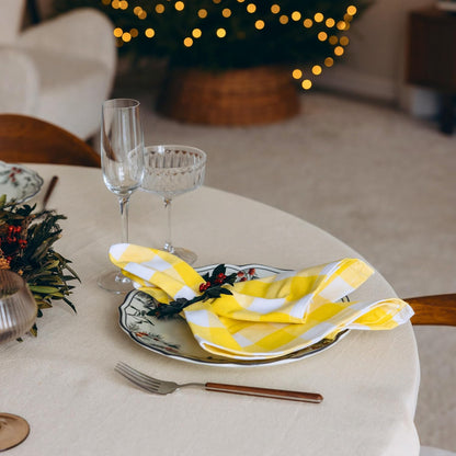 Yellow Cloth Napkins - Reusable Yellow Cotton Napkins - 100% Cotton, 12-Pack, 20"x20", Washable Checkered Plaid Table Napkins for Everyday Use and Parties, Weddings and Baby Showers (12 Pack)