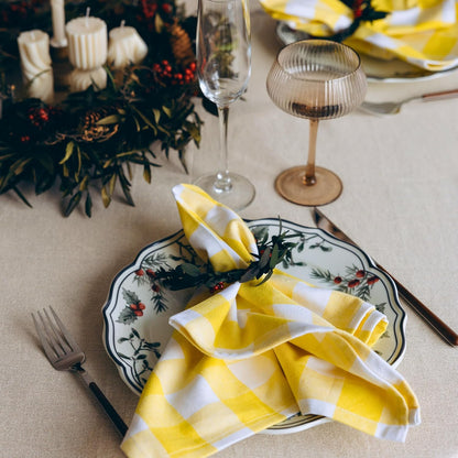 Yellow Cloth Napkins - Reusable Yellow Cotton Napkins - 100% Cotton, 12-Pack, 20"x20", Washable Checkered Plaid Table Napkins for Everyday Use and Parties, Weddings and Baby Showers (12 Pack)