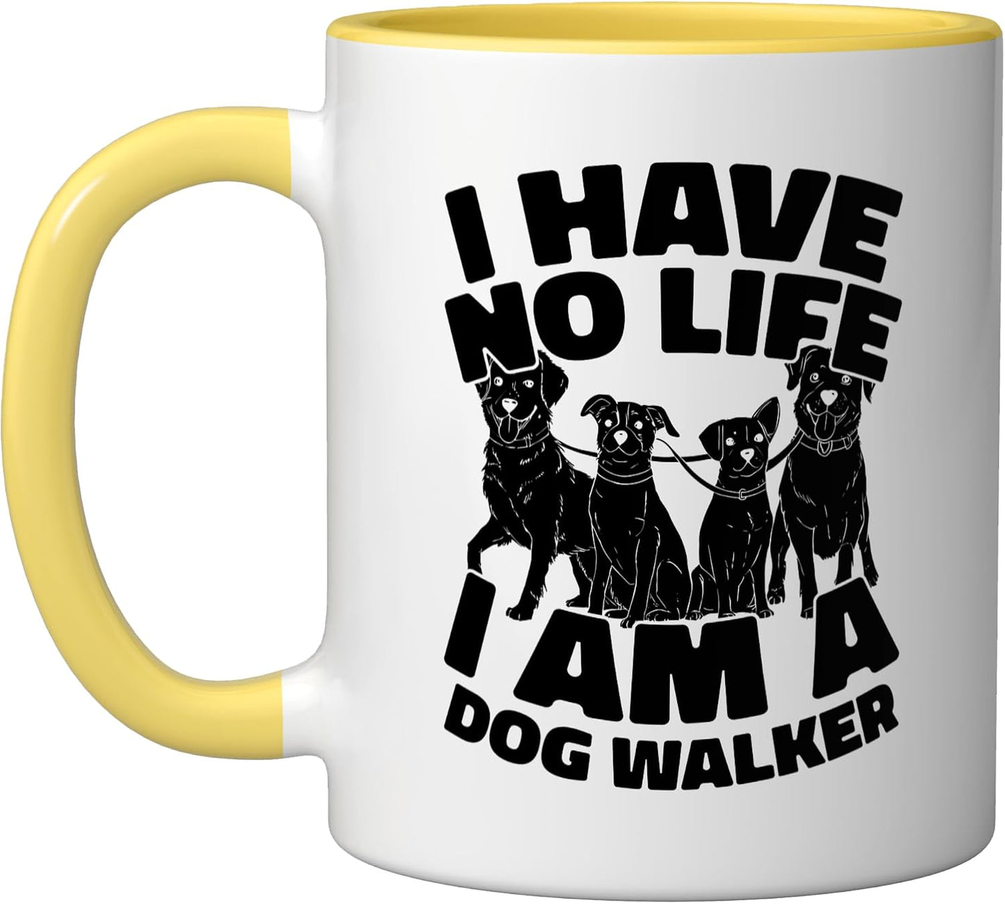Walking Pet Care - Exercise Dog Walker Ceramic Mug, Yellow/White