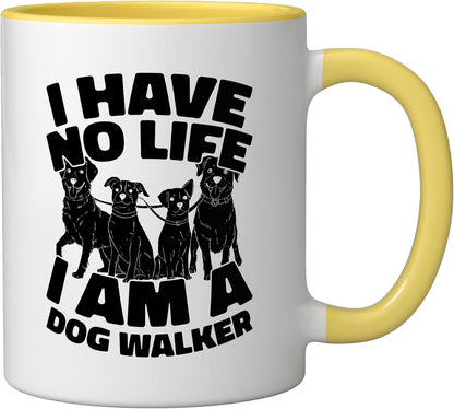 Walking Pet Care - Exercise Dog Walker Ceramic Mug, Yellow/White