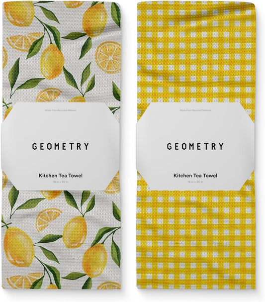 Spring Kitchen Towels - Quick Dry Microfiber Cloth Spring & Summer Dish Towels for Kitchen Drying - Premium Quick Dry Towel - Lemonade Lines, 18" x 30" - 2-Pack