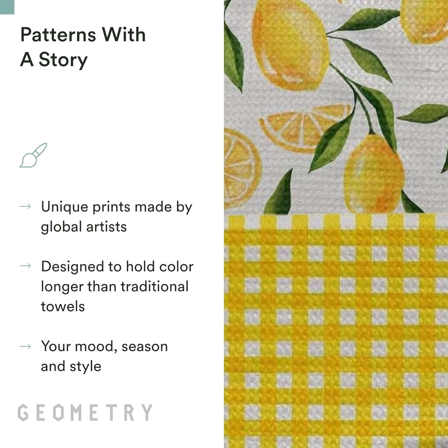 Spring Kitchen Towels - Quick Dry Microfiber Cloth Spring & Summer Dish Towels for Kitchen Drying - Premium Quick Dry Towel - Lemonade Lines, 18" x 30" - 2-Pack