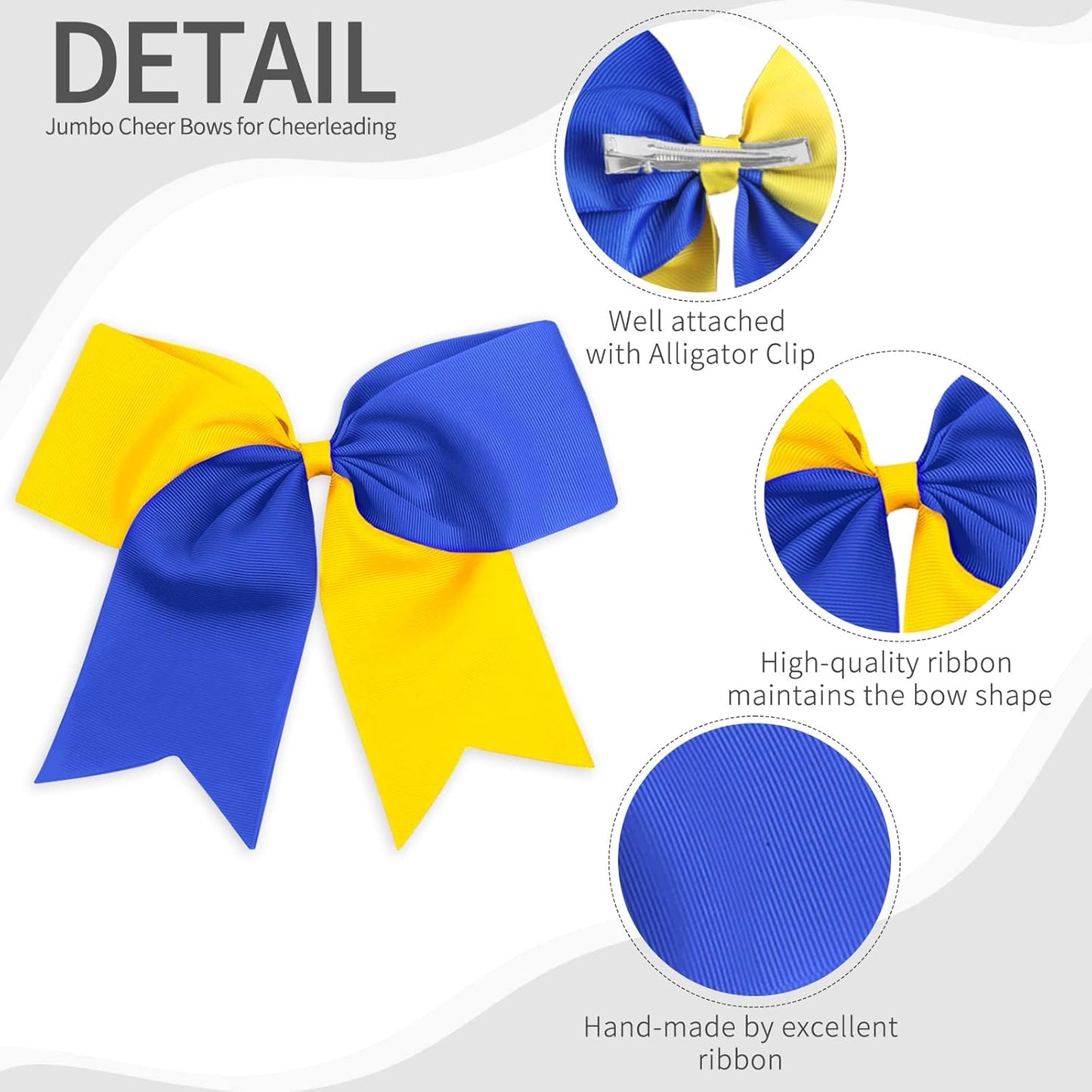 2PCS 8" Jumbo Cheer Bow Clip with Tails, Large Cheerleading Hair Bows for Girls Teen Softball Cheerleader Outfit Uniform (Yellow/Blue)