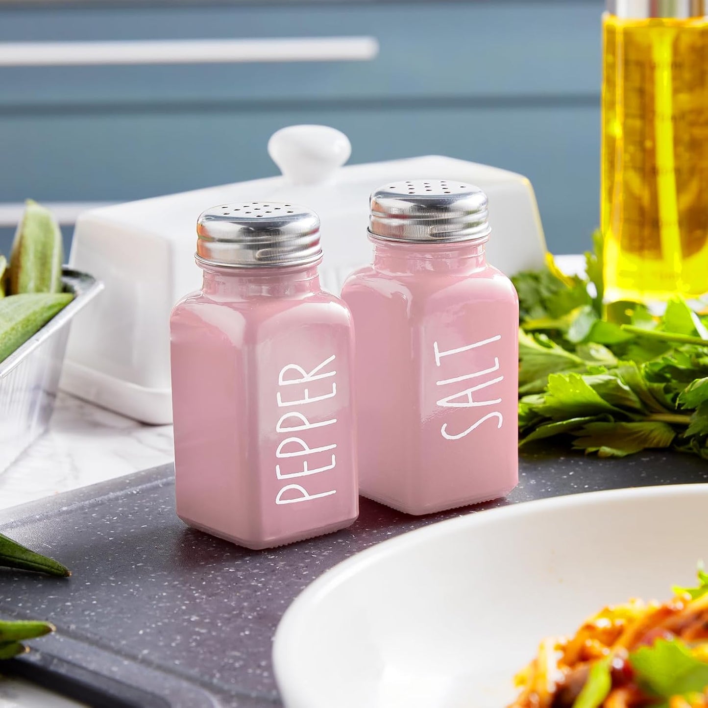 Yellow Salt and Pepper Shakers Set - Cute Glass Salt Shaker for Kitchen and Table, RV, Camp, BBQ - for Yellow Kitchen Decor and Accessories
