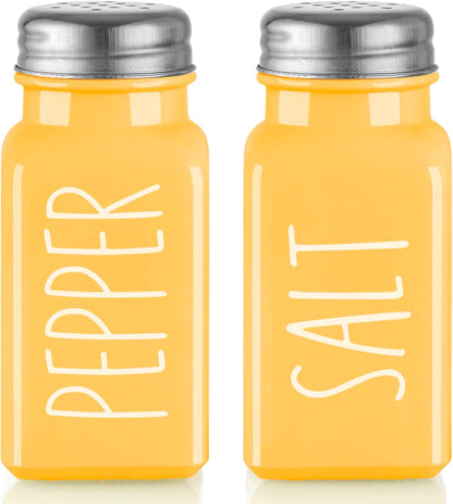 Yellow Salt and Pepper Shakers Set - Cute Glass Salt Shaker for Kitchen and Table, RV, Camp, BBQ - for Yellow Kitchen Decor and Accessories