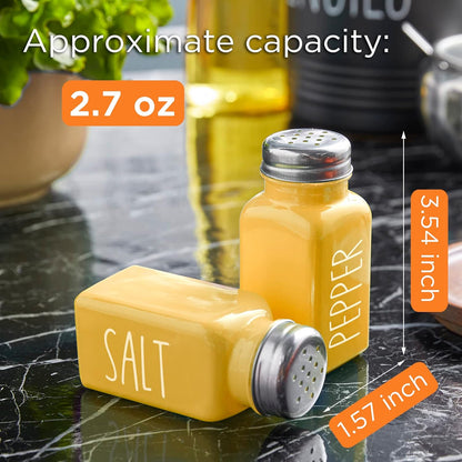 Yellow Salt and Pepper Shakers Set - Cute Glass Salt Shaker for Kitchen and Table, RV, Camp, BBQ - for Yellow Kitchen Decor and Accessories