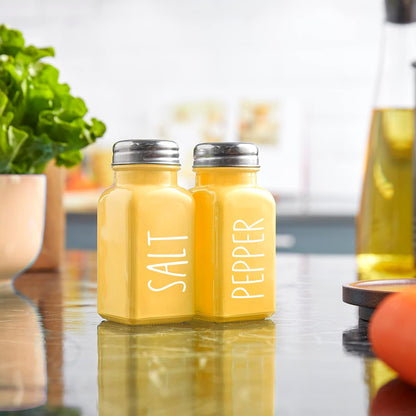 Yellow Salt and Pepper Shakers Set - Cute Glass Salt Shaker for Kitchen and Table, RV, Camp, BBQ - for Yellow Kitchen Decor and Accessories