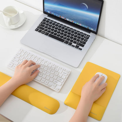 Design-Wave Set of Keyboad Wrist Rest & Mouce Pad,Artificial Sheepskin+Memory Foam+Ergonomic+Anti-Slip Gel, Resilience Support During Work and Gaming,Keyboard Accessory,Yellow