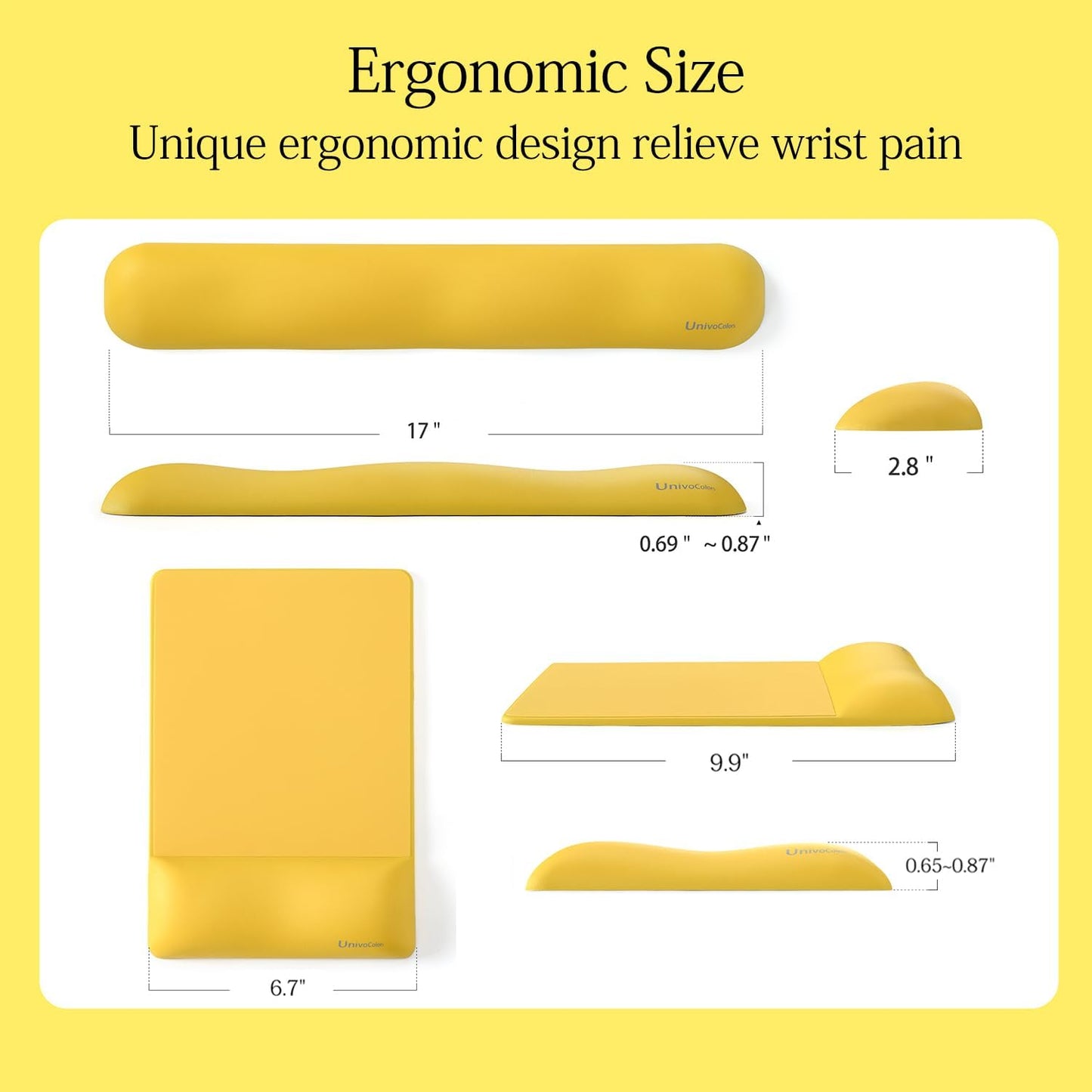 Design-Wave Set of Keyboad Wrist Rest & Mouce Pad,Artificial Sheepskin+Memory Foam+Ergonomic+Anti-Slip Gel, Resilience Support During Work and Gaming,Keyboard Accessory,Yellow