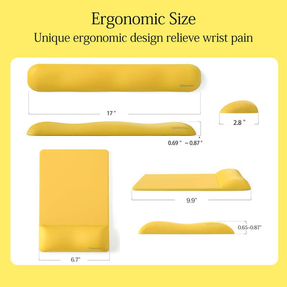 Design-Wave Set of Keyboad Wrist Rest & Mouce Pad,Artificial Sheepskin+Memory Foam+Ergonomic+Anti-Slip Gel, Resilience Support During Work and Gaming,Keyboard Accessory,Yellow