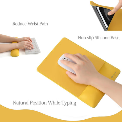 Design-Wave Set of Keyboad Wrist Rest & Mouce Pad,Artificial Sheepskin+Memory Foam+Ergonomic+Anti-Slip Gel, Resilience Support During Work and Gaming,Keyboard Accessory,Yellow