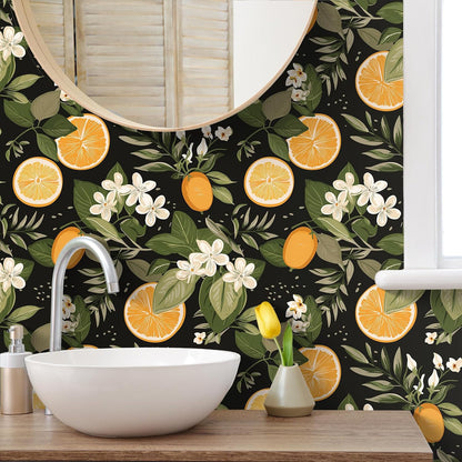 Pink Lemon Wallpaper Stick and Peel Waterproof Citrus Fruit Wallpaper for Kitchen Bedroom Nursery 17.7''x118'' Removable Pink Floral Wallpaper Prepasted Lemon Contact Paper for Cabinets Drawer