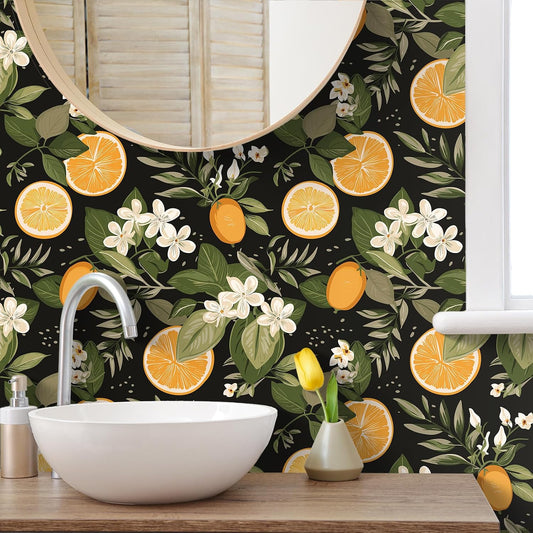 Pink Lemon Wallpaper Stick and Peel Waterproof Citrus Fruit Wallpaper for Kitchen Bedroom Nursery 17.7''x118'' Removable Pink Floral Wallpaper Prepasted Lemon Contact Paper for Cabinets Drawer