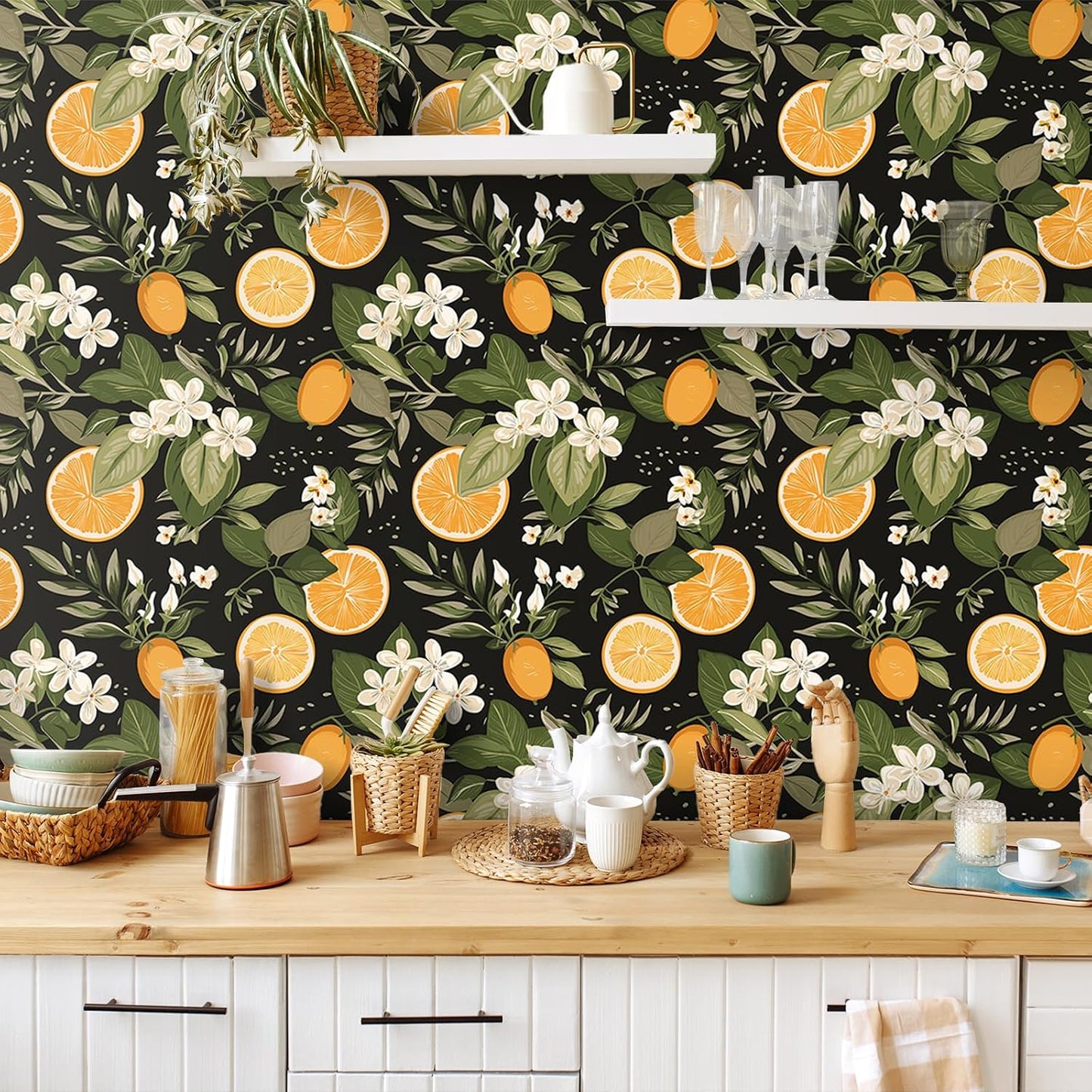 Pink Lemon Wallpaper Stick and Peel Waterproof Citrus Fruit Wallpaper for Kitchen Bedroom Nursery 17.7''x118'' Removable Pink Floral Wallpaper Prepasted Lemon Contact Paper for Cabinets Drawer