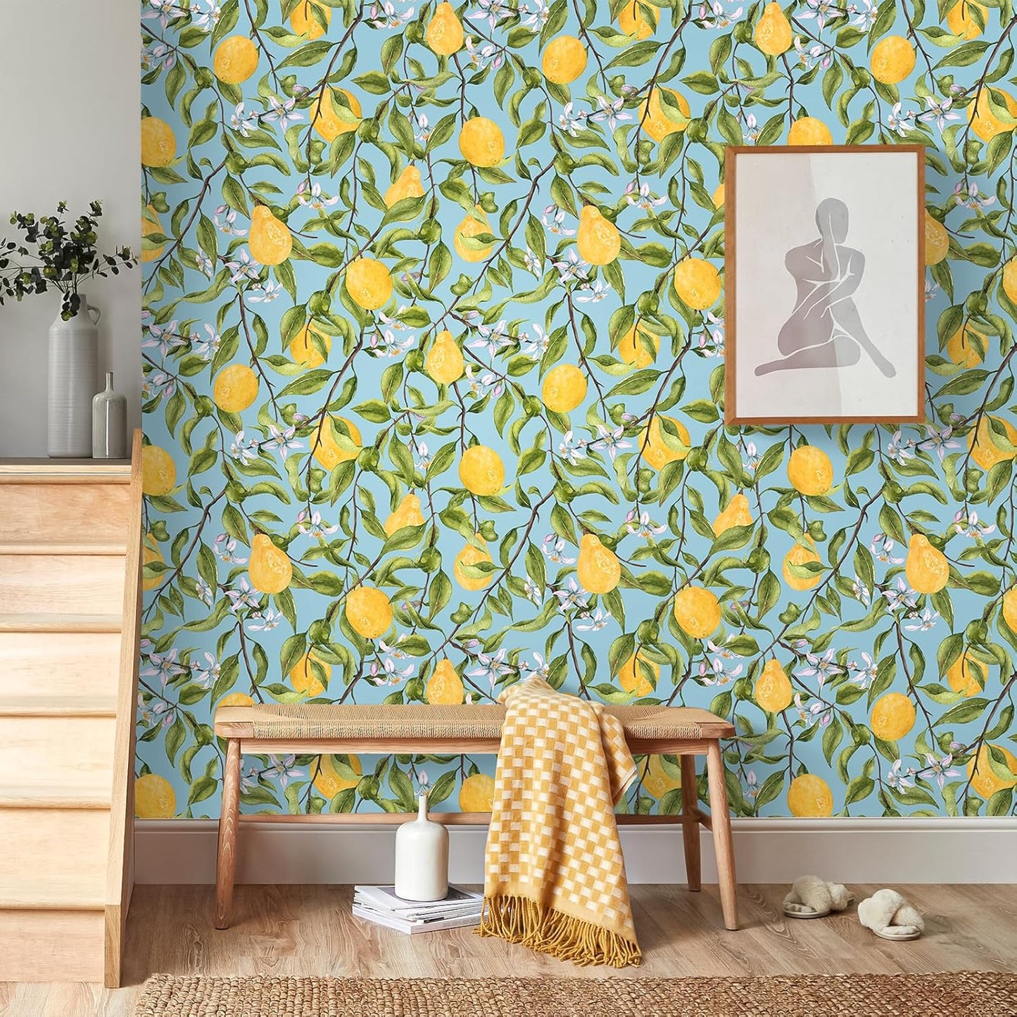 Pink Lemon Wallpaper Stick and Peel Waterproof Citrus Fruit Wallpaper for Kitchen Bedroom Nursery 17.7''x118'' Removable Pink Floral Wallpaper Prepasted Lemon Contact Paper for Cabinets Drawer
