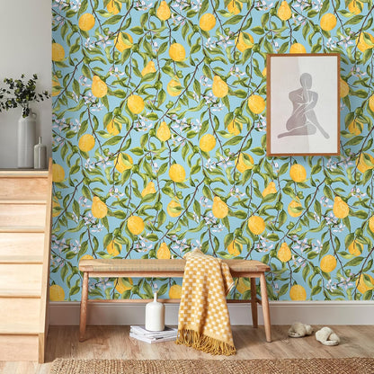 Pink Lemon Wallpaper Stick and Peel Waterproof Citrus Fruit Wallpaper for Kitchen Bedroom Nursery 17.7''x118'' Removable Pink Floral Wallpaper Prepasted Lemon Contact Paper for Cabinets Drawer