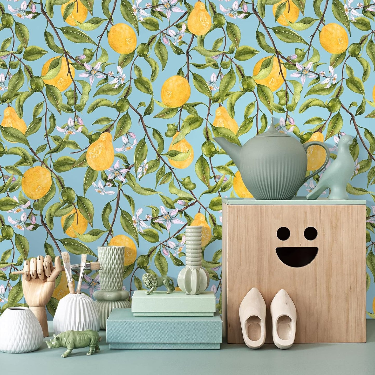 Pink Lemon Wallpaper Stick and Peel Waterproof Citrus Fruit Wallpaper for Kitchen Bedroom Nursery 17.7''x118'' Removable Pink Floral Wallpaper Prepasted Lemon Contact Paper for Cabinets Drawer