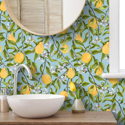 Pink Lemon Wallpaper Stick and Peel Waterproof Citrus Fruit Wallpaper for Kitchen Bedroom Nursery 17.7''x118'' Removable Pink Floral Wallpaper Prepasted Lemon Contact Paper for Cabinets Drawer