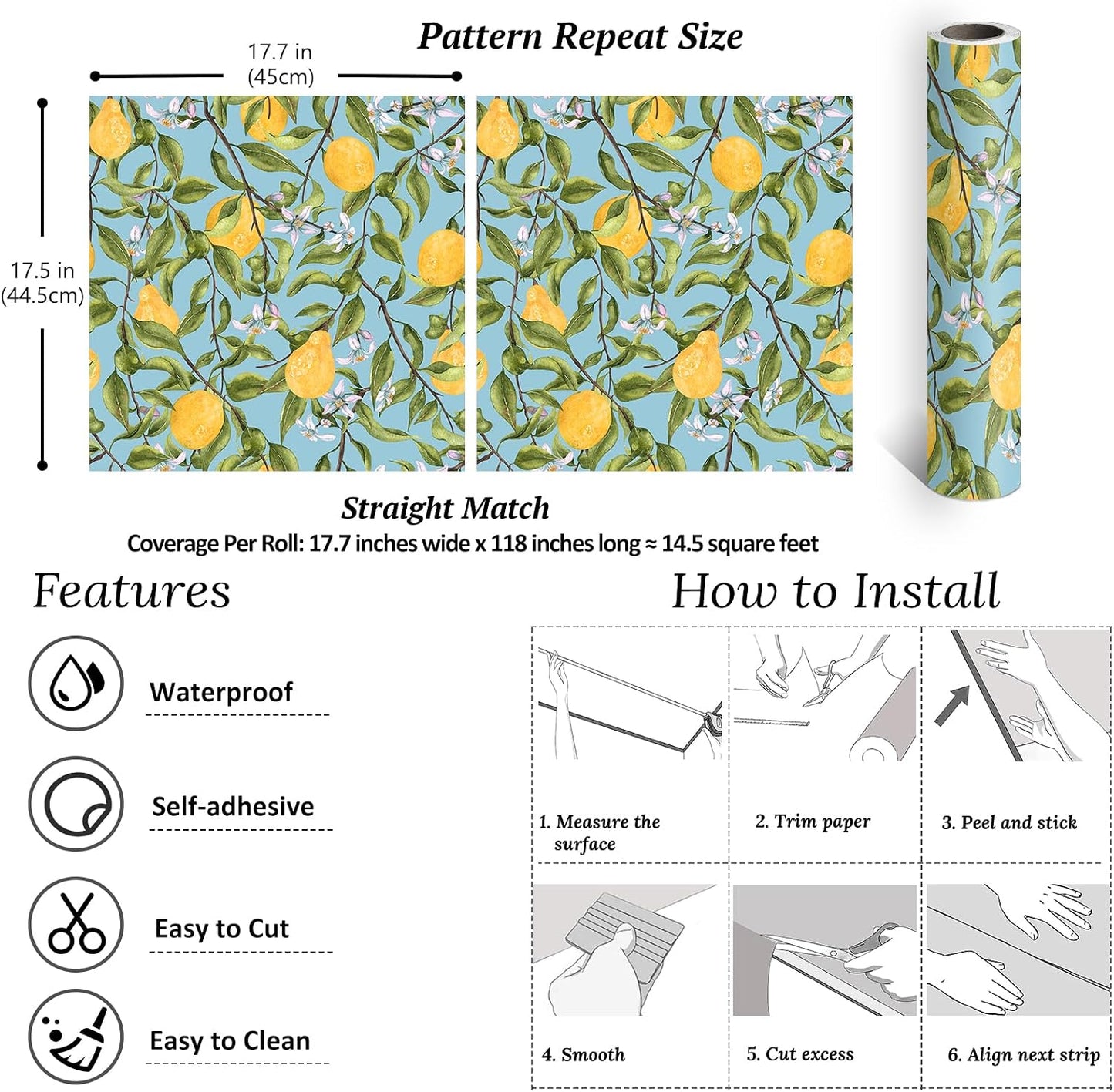 Pink Lemon Wallpaper Stick and Peel Waterproof Citrus Fruit Wallpaper for Kitchen Bedroom Nursery 17.7''x118'' Removable Pink Floral Wallpaper Prepasted Lemon Contact Paper for Cabinets Drawer