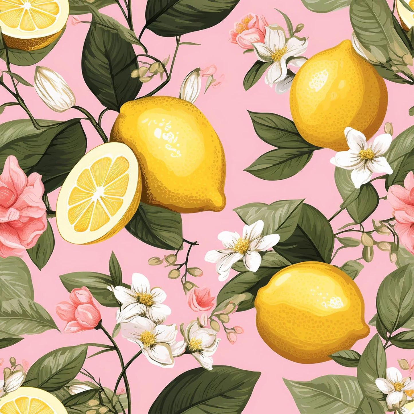 Pink Lemon Wallpaper Stick and Peel Waterproof Citrus Fruit Wallpaper for Kitchen Bedroom Nursery 17.7''x118'' Removable Pink Floral Wallpaper Prepasted Lemon Contact Paper for Cabinets Drawer