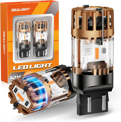 7443 7440 LED Bulb Amber, 2025 Canbus 7444na Front/Rear Turn Signal Bulb with Built In Resistor Anti Hyper Flash 7440a W21W 7441 WY21W T20, 1860-SMD Chips, CK & Standard Socket (Pack of 2)