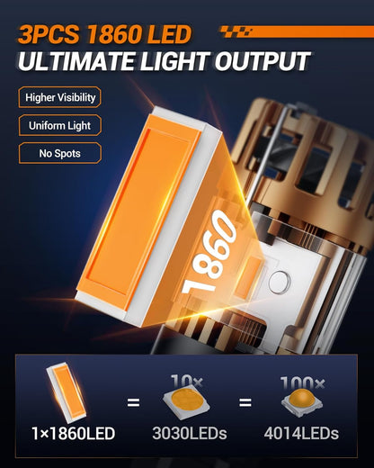 7443 7440 LED Bulb Amber, 2025 Canbus 7444na Front/Rear Turn Signal Bulb with Built In Resistor Anti Hyper Flash 7440a W21W 7441 WY21W T20, 1860-SMD Chips, CK & Standard Socket (Pack of 2)