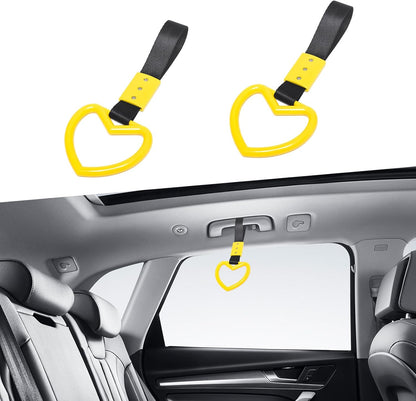 2PCS Ring Heart Shaped Car Hand Straps, Cute Rear Bumper Warning Rings Drift, Warning Loops for Car Interior Decor (Yellow & Black)
