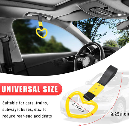 2PCS Ring Heart Shaped Car Hand Straps, Cute Rear Bumper Warning Rings Drift, Warning Loops for Car Interior Decor (Yellow & Black)