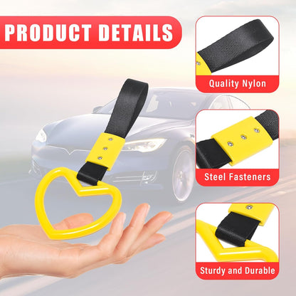 2PCS Ring Heart Shaped Car Hand Straps, Cute Rear Bumper Warning Rings Drift, Warning Loops for Car Interior Decor (Yellow & Black)