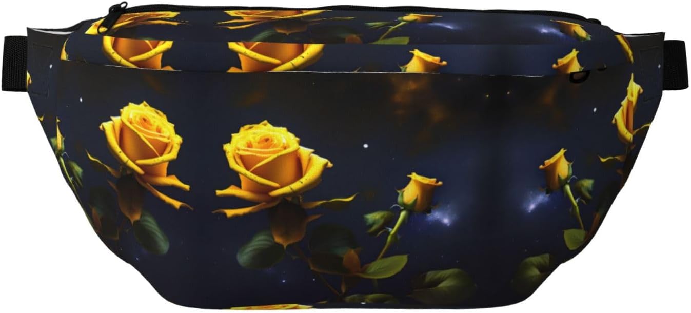 Yellow Roses Starry Night Running Waist Pack-No-Bounce Phone Holder for Gym, Waterproof Crossbody Fanny Pack with Adjustable Belt