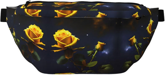 Yellow Roses Starry Night Running Waist Pack-No-Bounce Phone Holder for Gym, Waterproof Crossbody Fanny Pack with Adjustable Belt
