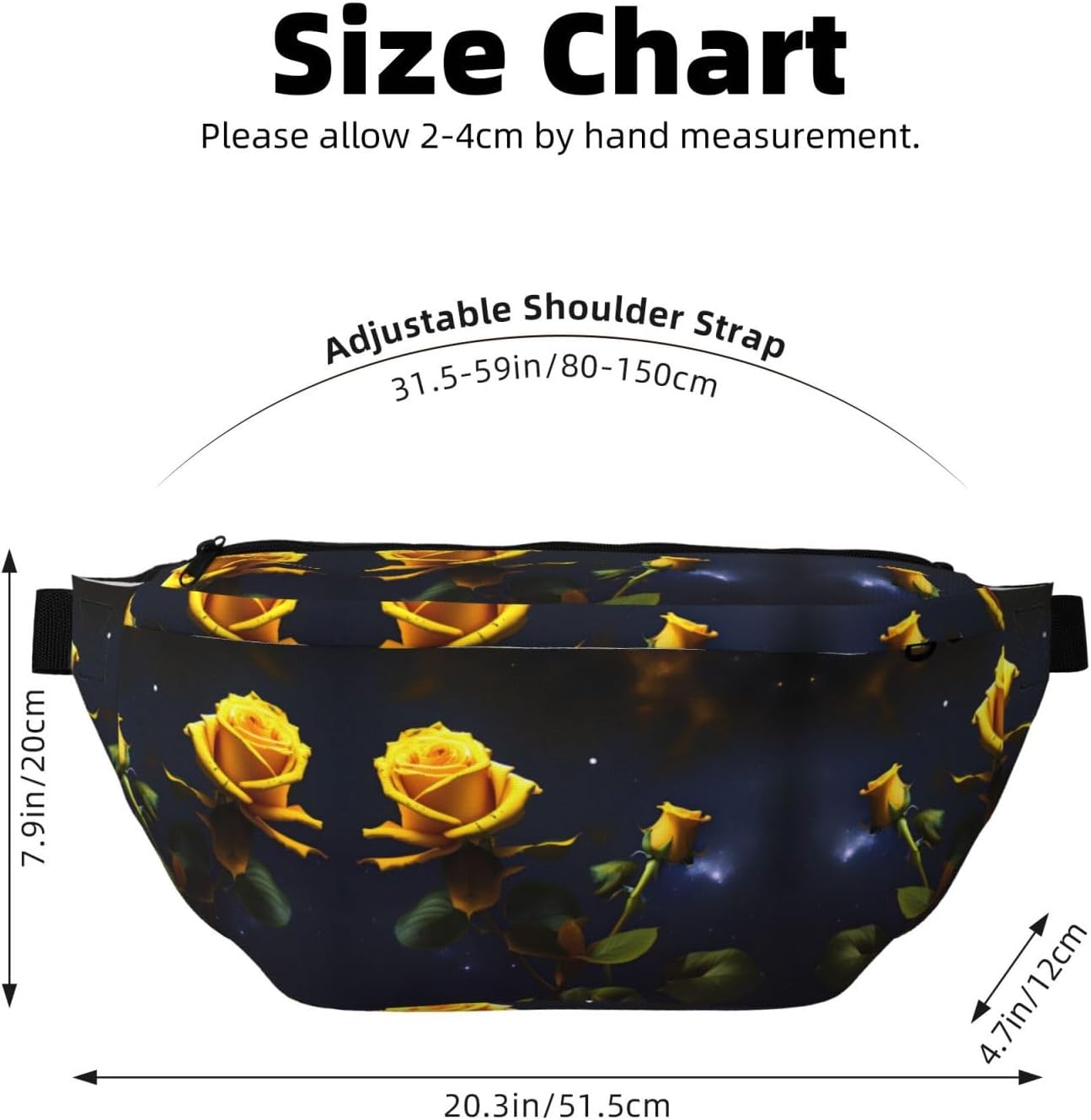 Yellow Roses Starry Night Running Waist Pack-No-Bounce Phone Holder for Gym, Waterproof Crossbody Fanny Pack with Adjustable Belt