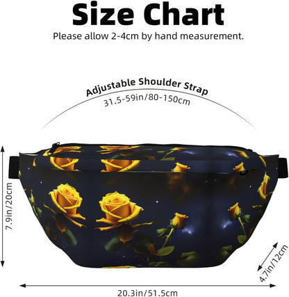 Yellow Roses Starry Night Running Waist Pack-No-Bounce Phone Holder for Gym, Waterproof Crossbody Fanny Pack with Adjustable Belt