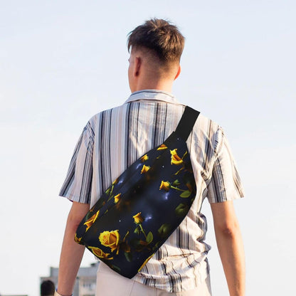 Yellow Roses Starry Night Running Waist Pack-No-Bounce Phone Holder for Gym, Waterproof Crossbody Fanny Pack with Adjustable Belt