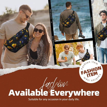 Yellow Roses Starry Night Running Waist Pack-No-Bounce Phone Holder for Gym, Waterproof Crossbody Fanny Pack with Adjustable Belt