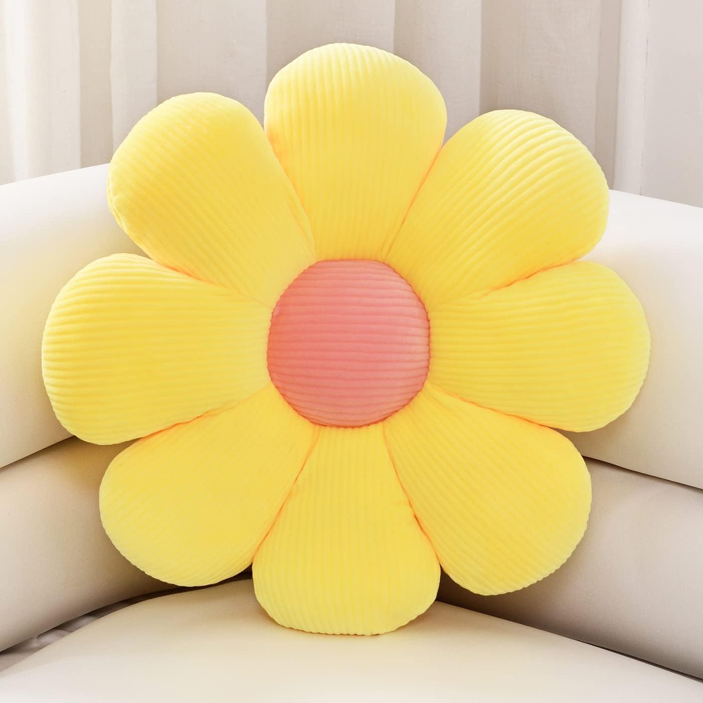 Sioloc Flower Shaped Throw Pillow, Yellow, 29.5" (Flower, Plush, Soft & Comfortable, Decorative, Premium Quality, Multi-Purpose, Washable, Indoor, Holiday Theme)