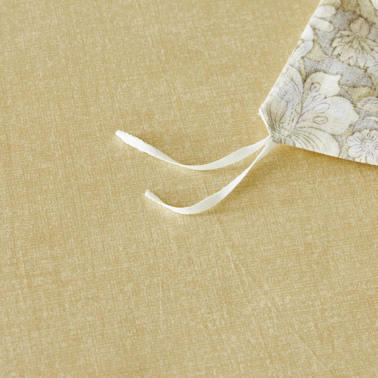 Yellow Botanical Duvet Cover Queen 100% Cotton 3 Pcs Set 1 Vintage Taupe Flower Duvet Cover with Zipper Ties 2 Pillow Shams Boho Floral Ruffle Wide Trim Bedding Set Soft