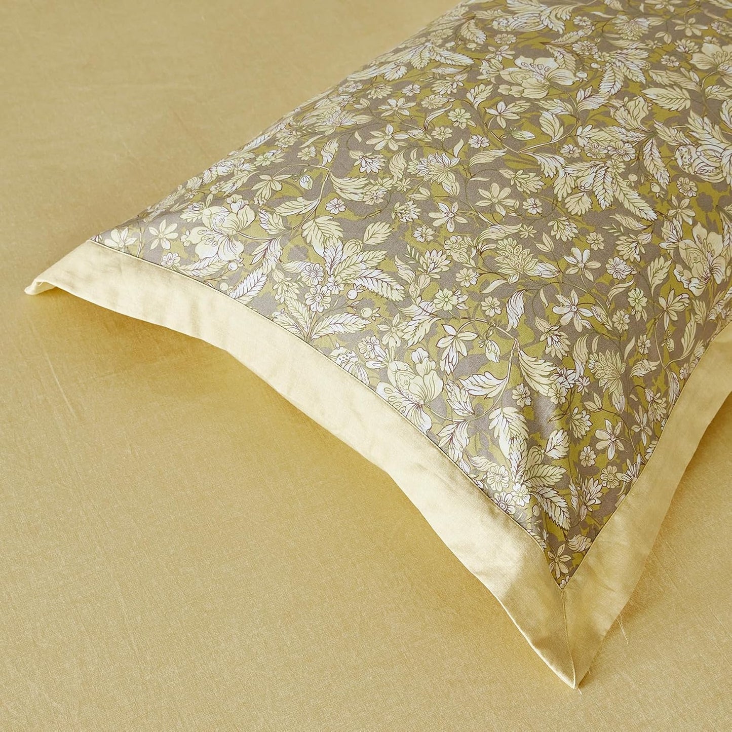 Yellow Botanical Duvet Cover Queen 100% Cotton 3 Pcs Set 1 Vintage Taupe Flower Duvet Cover with Zipper Ties 2 Pillow Shams Boho Floral Ruffle Wide Trim Bedding Set Soft