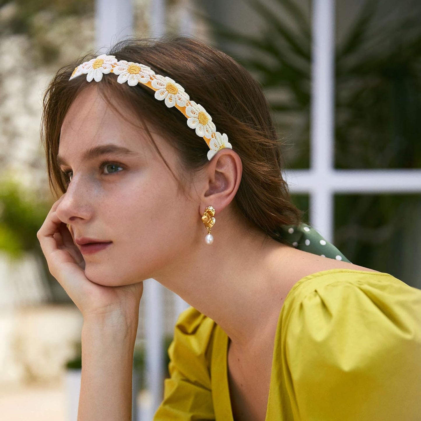 Daisy Headband Yellow Embroidery Flower Hair Bands Cute Flowers Hair Accessories for Women Girl Birthday Wedding Party Supplies