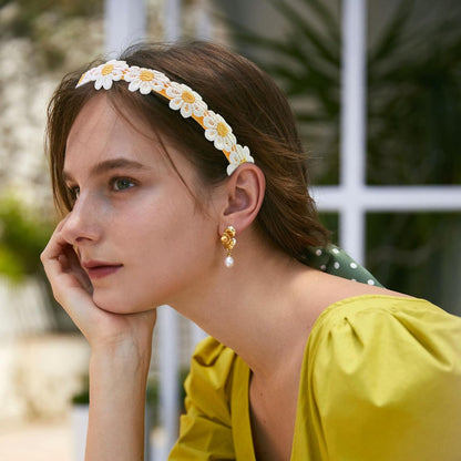Daisy Headband Yellow Embroidery Flower Hair Bands Cute Flowers Hair Accessories for Women Girl Birthday Wedding Party Supplies