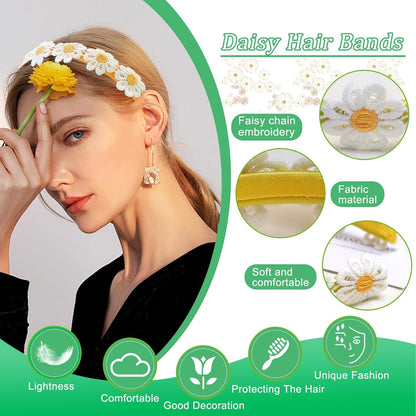 Daisy Headband Yellow Embroidery Flower Hair Bands Cute Flowers Hair Accessories for Women Girl Birthday Wedding Party Supplies