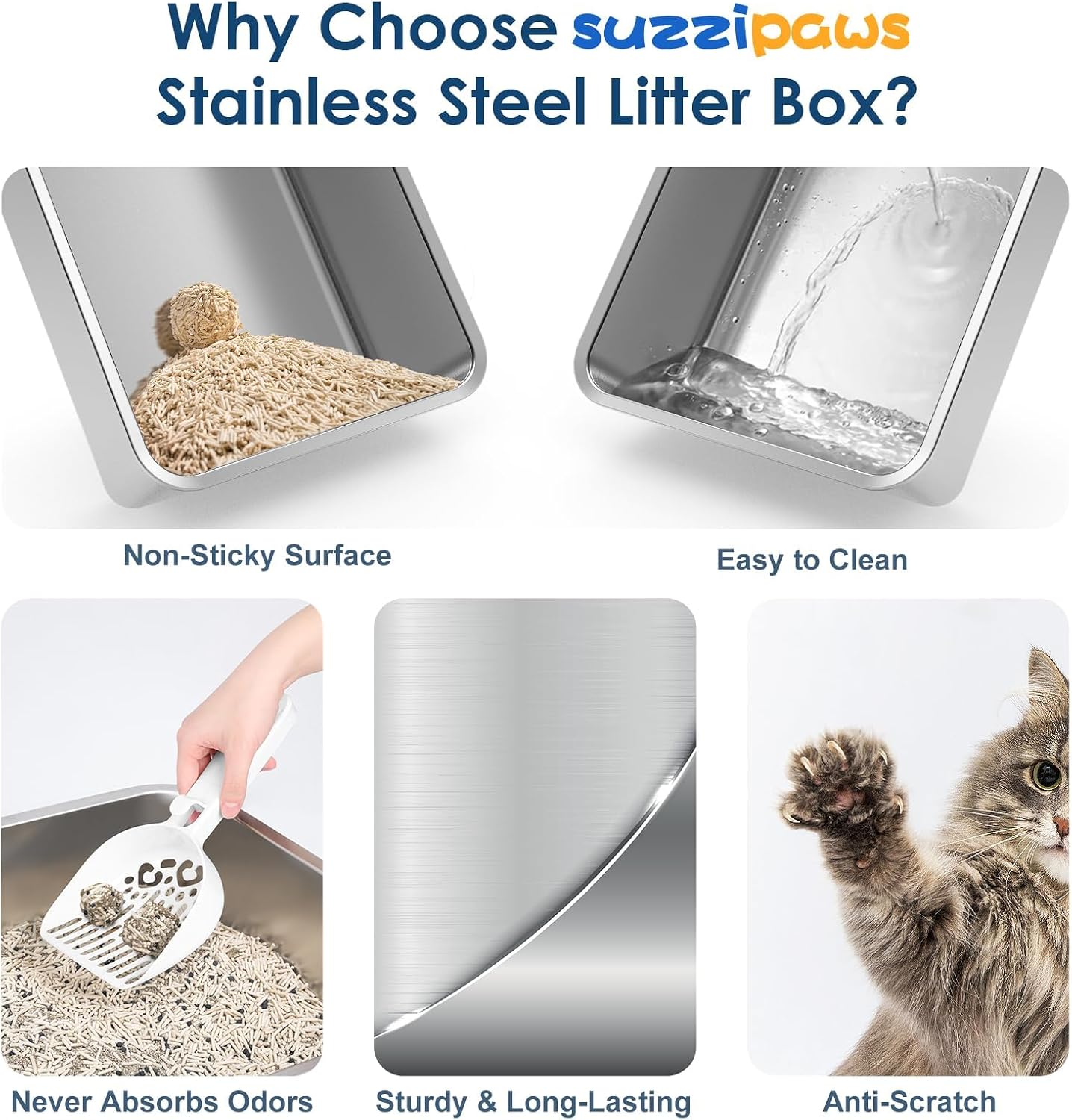XL Enclosed Stainless Steel Cat Litter Box for Big Cats | High-Side Anti-Leakage Stainless Steel Litter Box, Non-Sticky, Easy-Clean, Less Tracking for Multi-Cat Homes, Orange