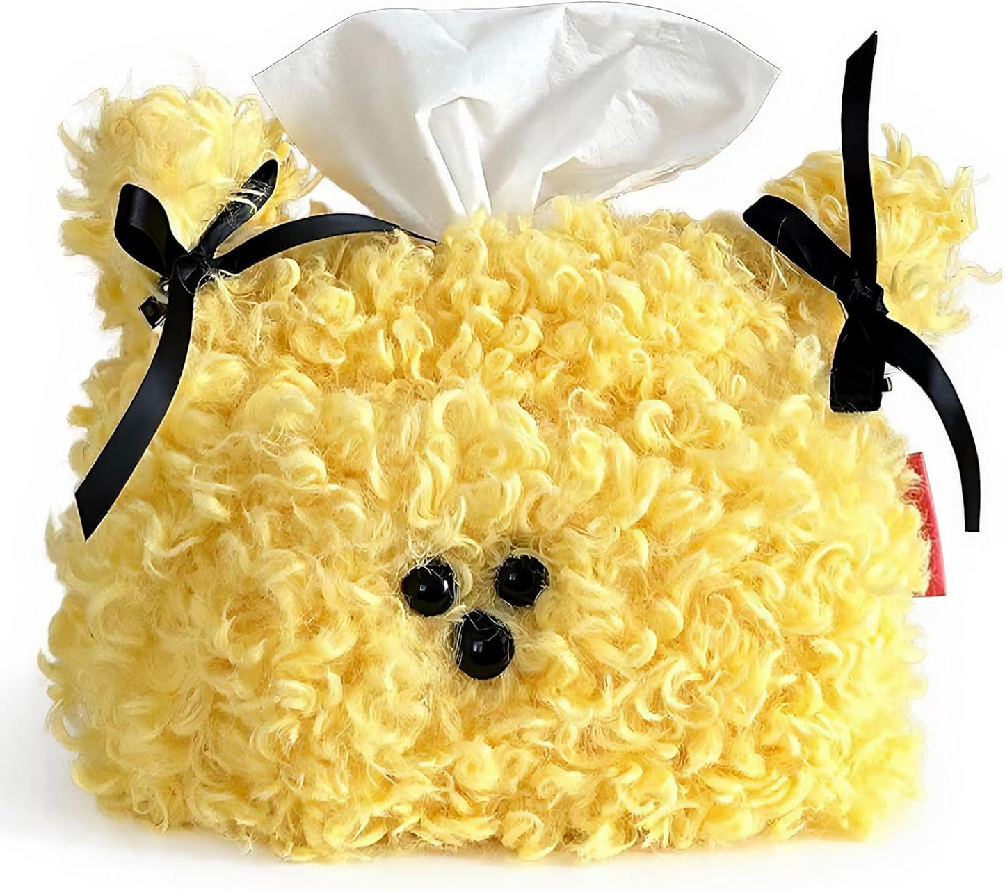 Plush Dog Tissue Box Cover - Cartoon Animal Paper Container for Home, Car, and Office Decor (Yellow)