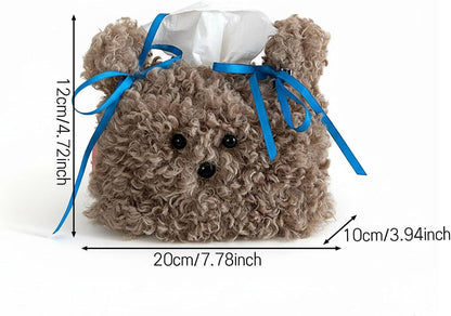 Plush Dog Tissue Box Cover - Cartoon Animal Paper Container for Home, Car, and Office Decor (Yellow)