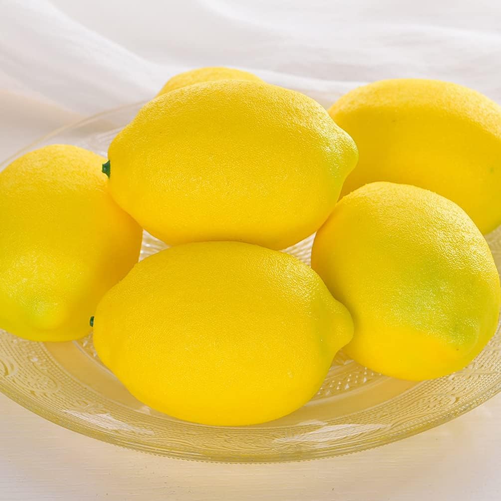 4 Pcs Artificial Yellow Lemons Lifelike Fake Fruit for Home Kitchen Party Decoration Photography Prop