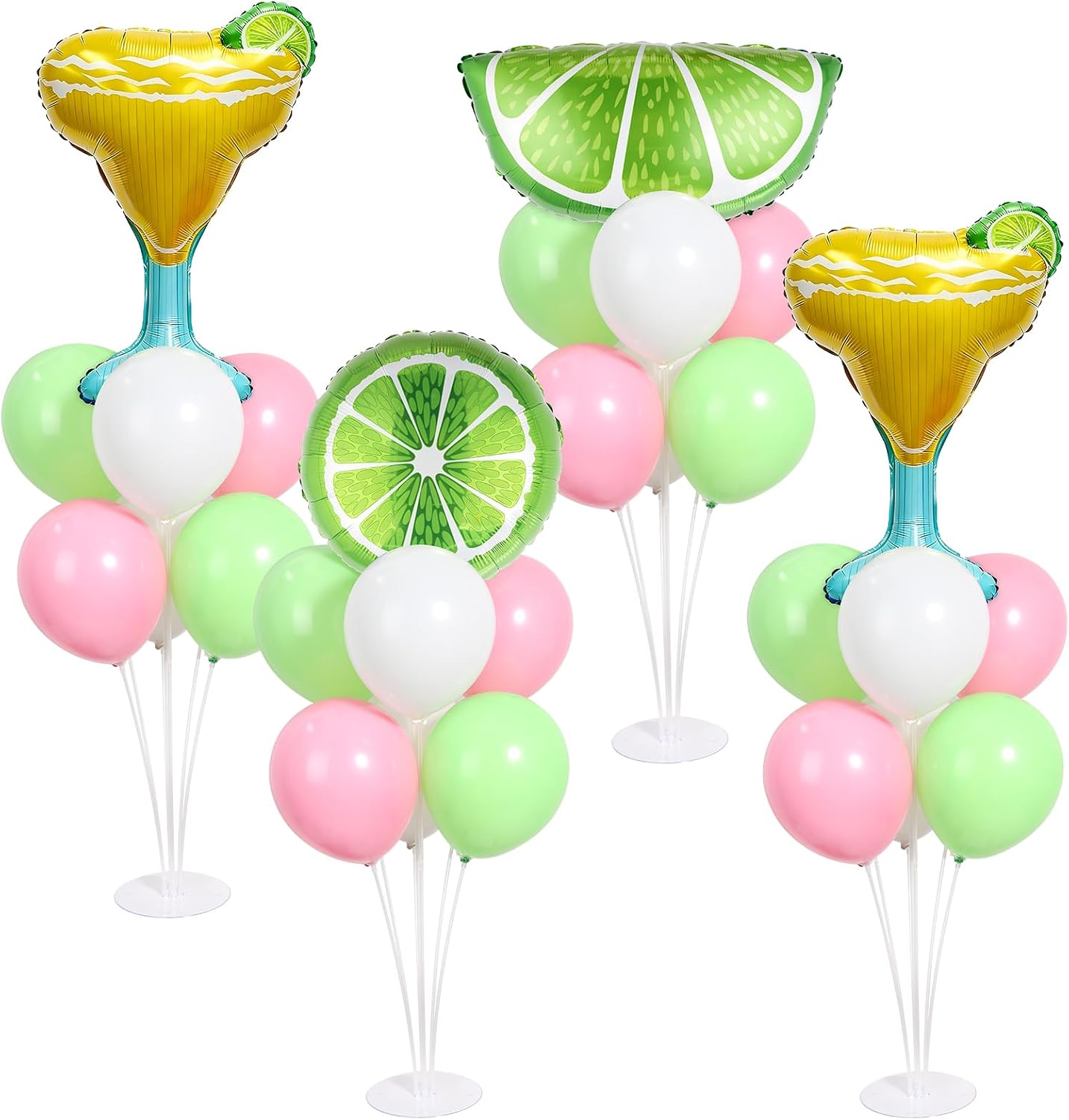 4 Sets Margarita and Lime Balloons Stand Kit with Green Lemon Party Foil Balloons Fruit Summer Lime Lemon Balloon Centerpiece for Tables for Margs and Matrimony Bachelorette Party Decoration