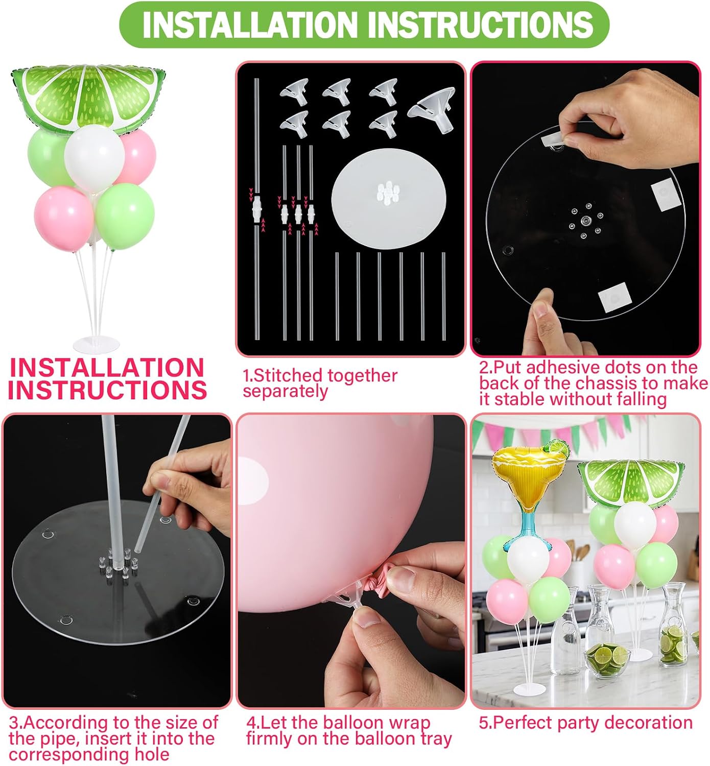 4 Sets Margarita and Lime Balloons Stand Kit with Green Lemon Party Foil Balloons Fruit Summer Lime Lemon Balloon Centerpiece for Tables for Margs and Matrimony Bachelorette Party Decoration