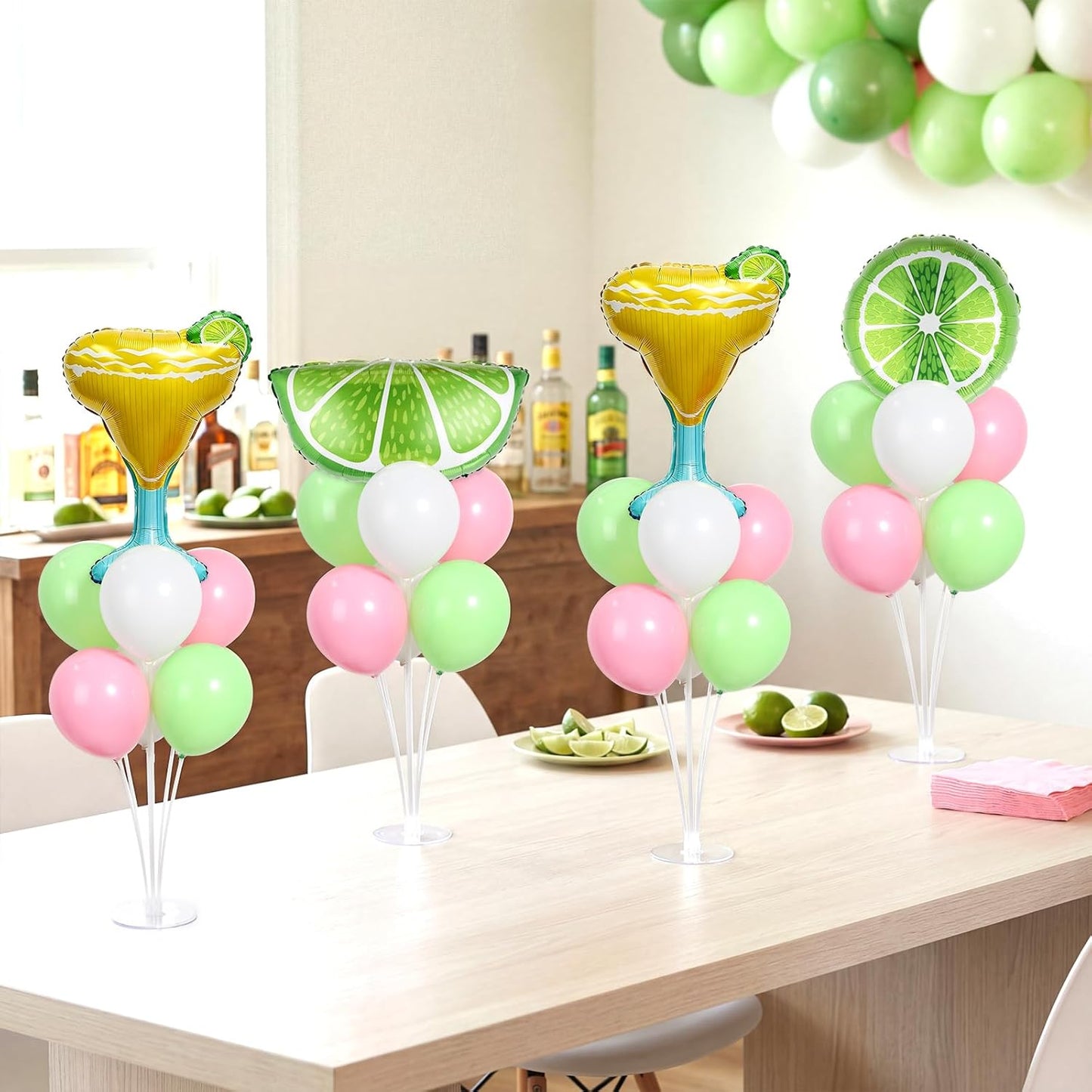 4 Sets Margarita and Lime Balloons Stand Kit with Green Lemon Party Foil Balloons Fruit Summer Lime Lemon Balloon Centerpiece for Tables for Margs and Matrimony Bachelorette Party Decoration