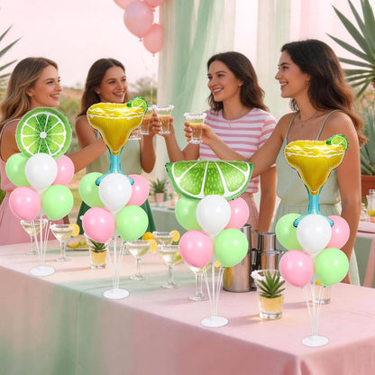 4 Sets Margarita and Lime Balloons Stand Kit with Green Lemon Party Foil Balloons Fruit Summer Lime Lemon Balloon Centerpiece for Tables for Margs and Matrimony Bachelorette Party Decoration