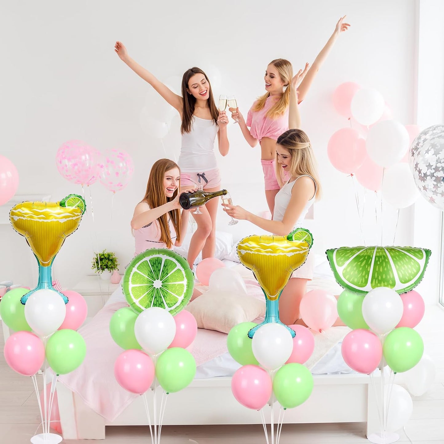 4 Sets Margarita and Lime Balloons Stand Kit with Green Lemon Party Foil Balloons Fruit Summer Lime Lemon Balloon Centerpiece for Tables for Margs and Matrimony Bachelorette Party Decoration